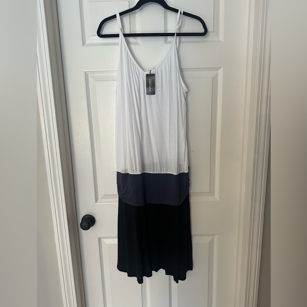 Black gray and white color block dress